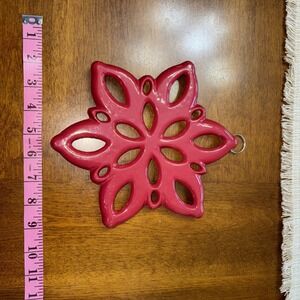 Vintage Cast Iron Snowflake Trivet Red Enamel Glazed Hangable Kitchen Decor